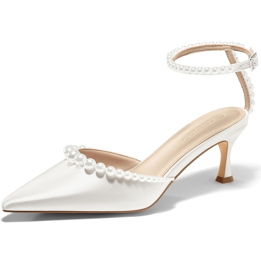 Elegant White Pearl-Embellished Women's Heels